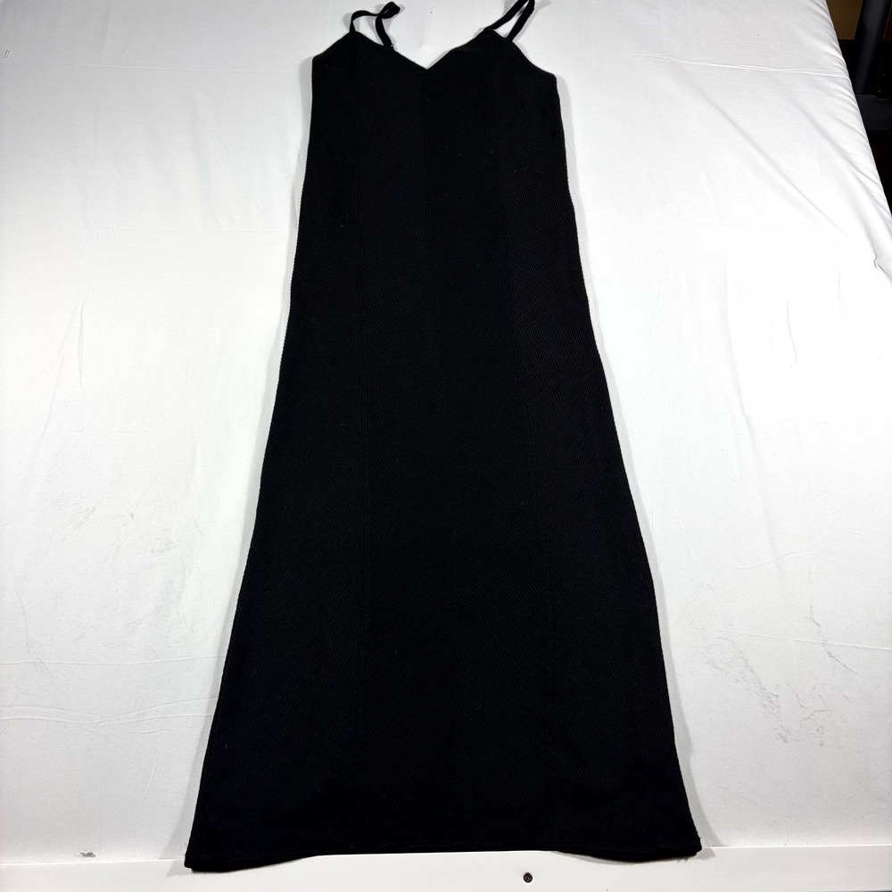 Freshman Maxi Slip Dress Womens Small Black Knit Ribbed V-Neck Spaghetti Strap
